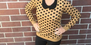 camel polka dot sweater outfit