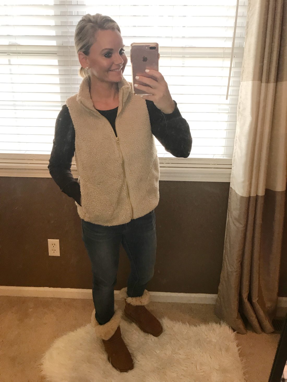 Fall and Winter Outfit Ideas - Sherpa Vest & Ugg Boots - A Cup Full of Sass