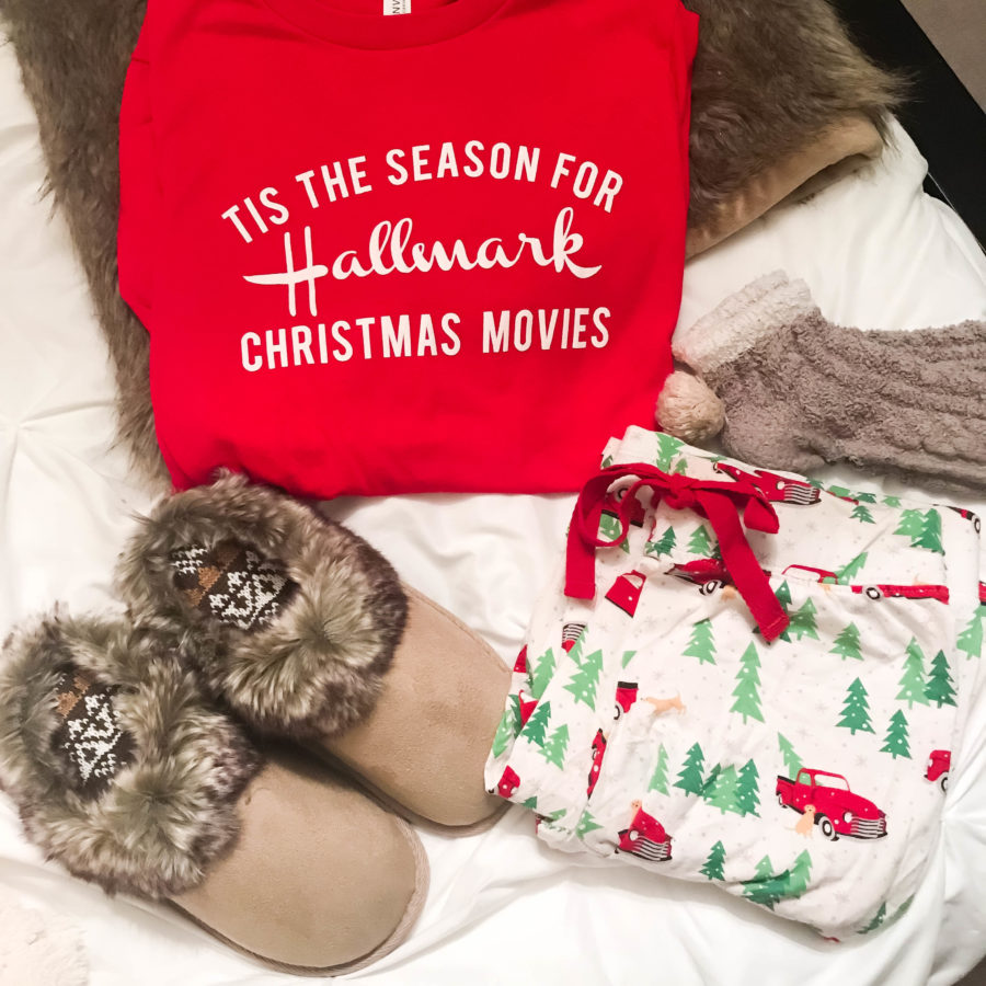 Hallmark Christmas movies Top with comfy pajama ideas.