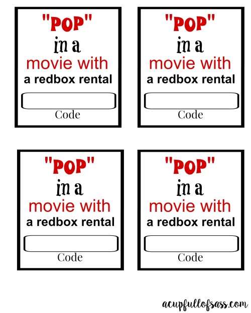 "Pop" in a Movie with a redbox rental printable. Such a perfect gift for Teacher Appreciation Week. 