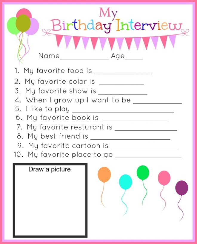 Kids Birthday Interview Printable