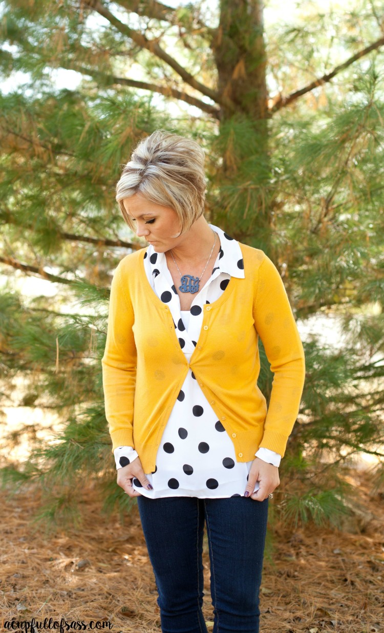 fall outfit with polka dots