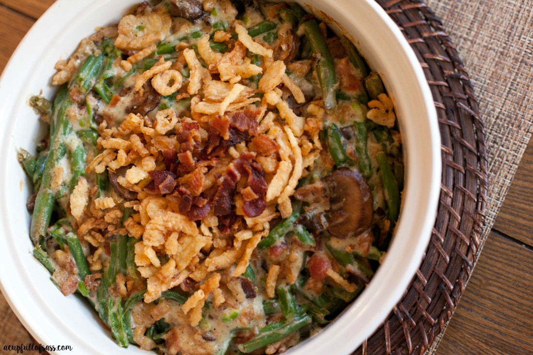 Bacon Green Bean Casserole for the holidays. #greenbean #greenbeancasserole #sidedish #bacon #homemade #casseole #bacongreenbeancasserole