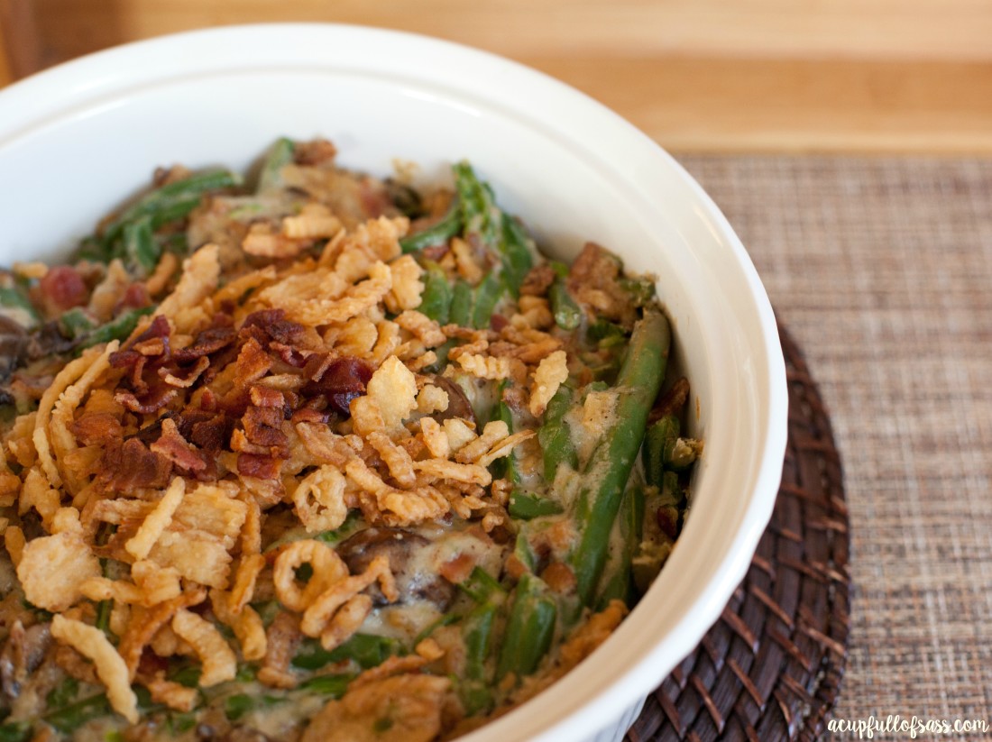 Bacon Green Bean Casserole for the holidays. #greenbean #greenbeancasserole #sidedish #bacon #homemade #casseole #bacongreenbeancasserole