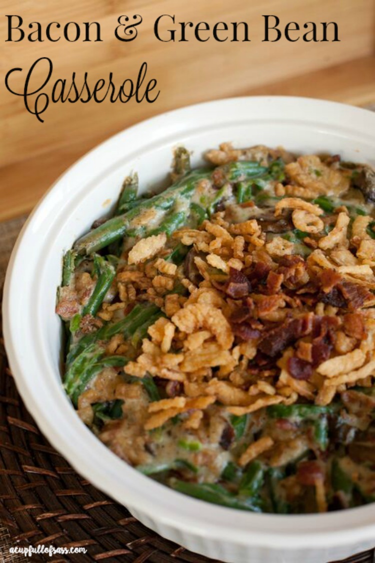 Bacon Green Bean Casserole for the holidays. #greenbean #greenbeancasserole #sidedish #bacon #homemade #casseole #bacongreenbeancasserole