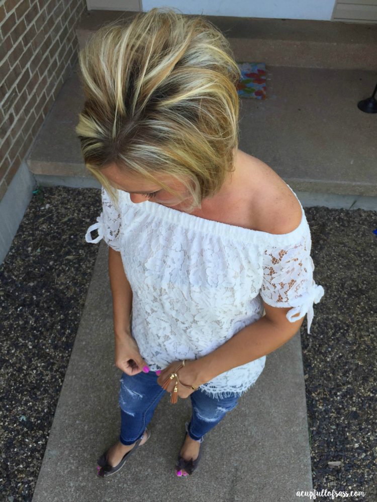 White Lace Off the Shoulder Shirt