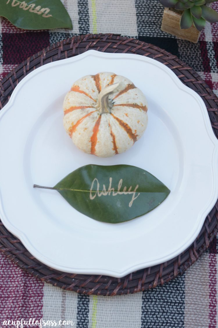 DIY Magnolia Leaf Place Cards for Thanksgiving. 