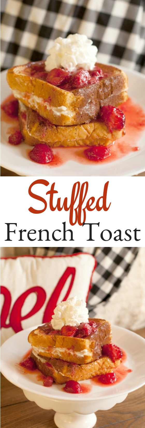 Stuffed French Toast with cream cheese and strawberries.