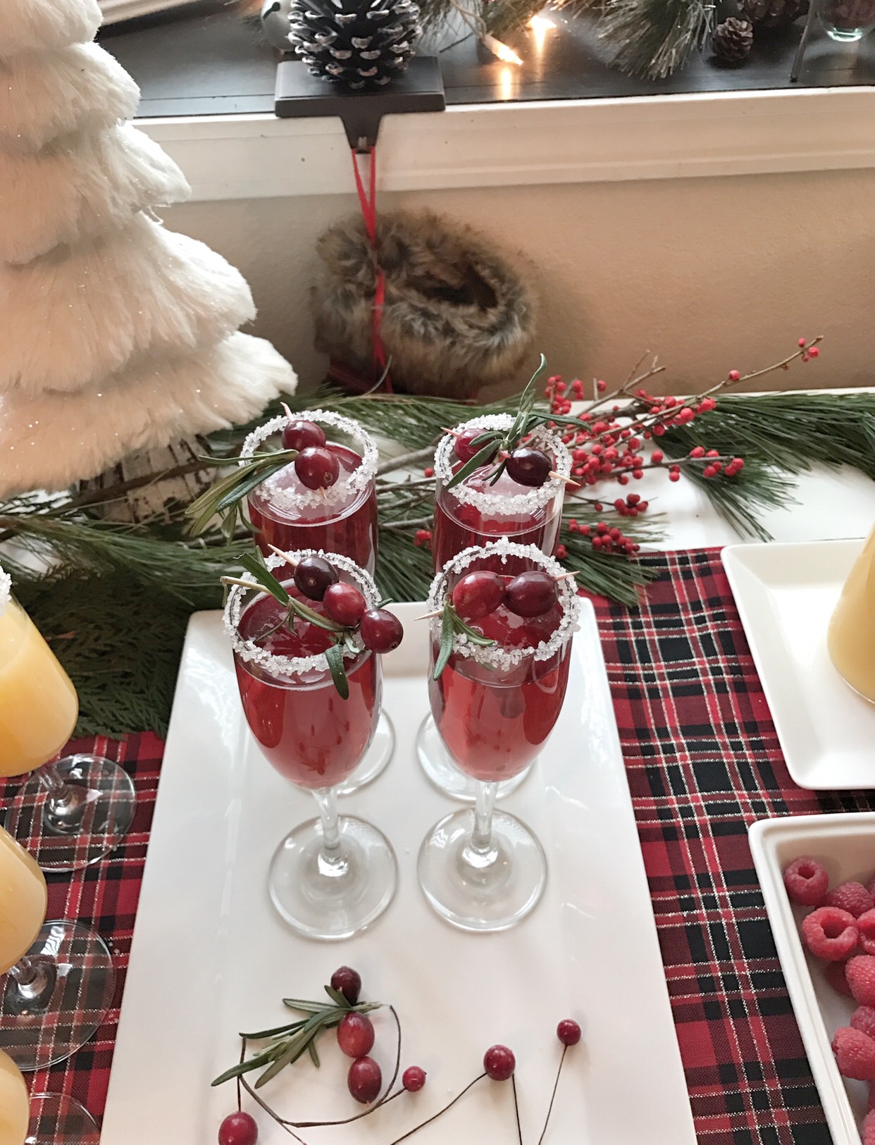 Cranberry Mimosas for Christmas brunch.