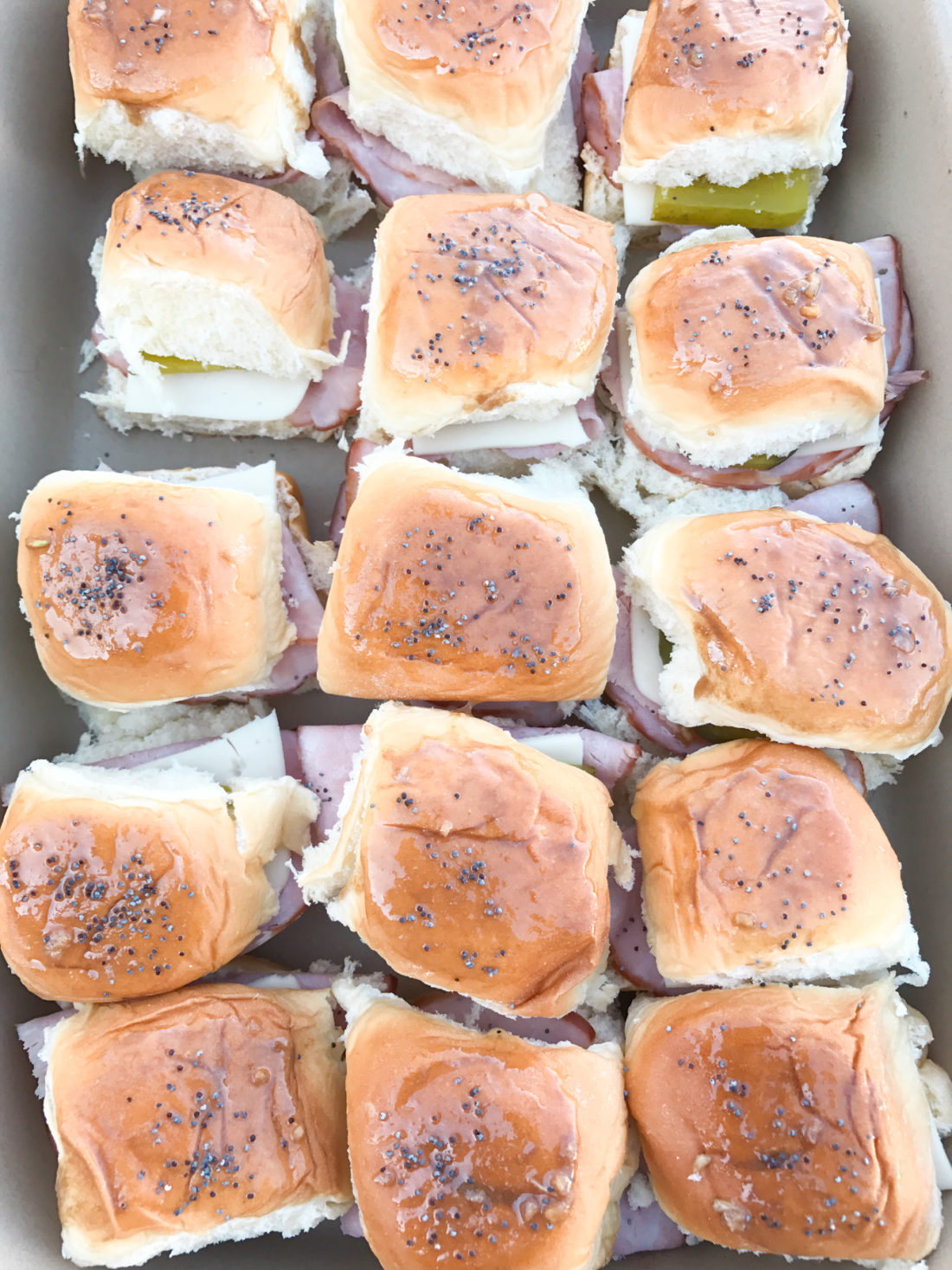 Cuban Sliders recipe. Ham, Swiss Cheese, pickles.