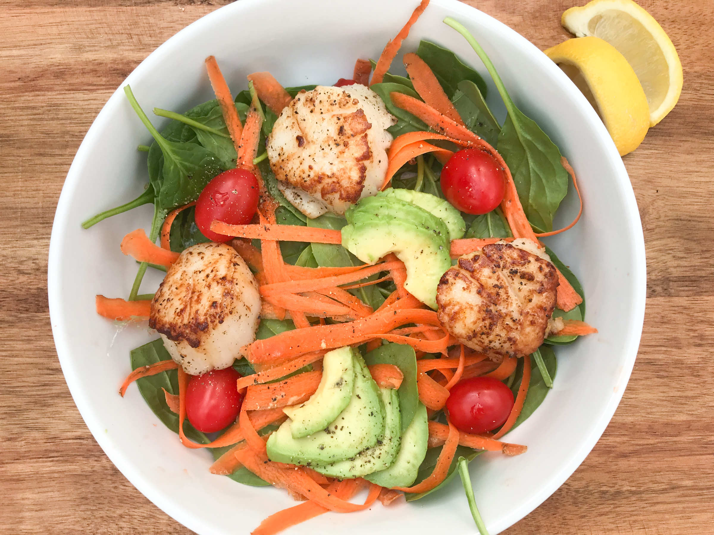 Seared Scallops spinach salad - Low Carb - Paleo- Gluten Free- FWTFL, Keto