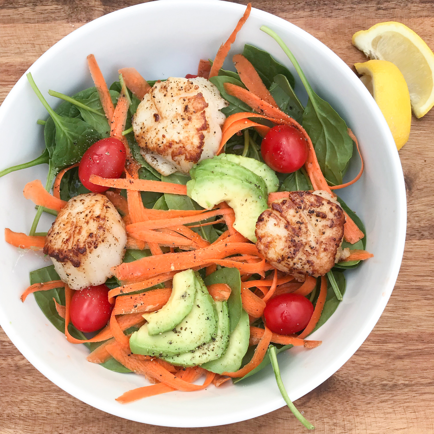 Seared Scallops spinach salad for a healthy lunch or dinner.  - Low Carb - Paleo- Gluten Free- FWTFL, Keto