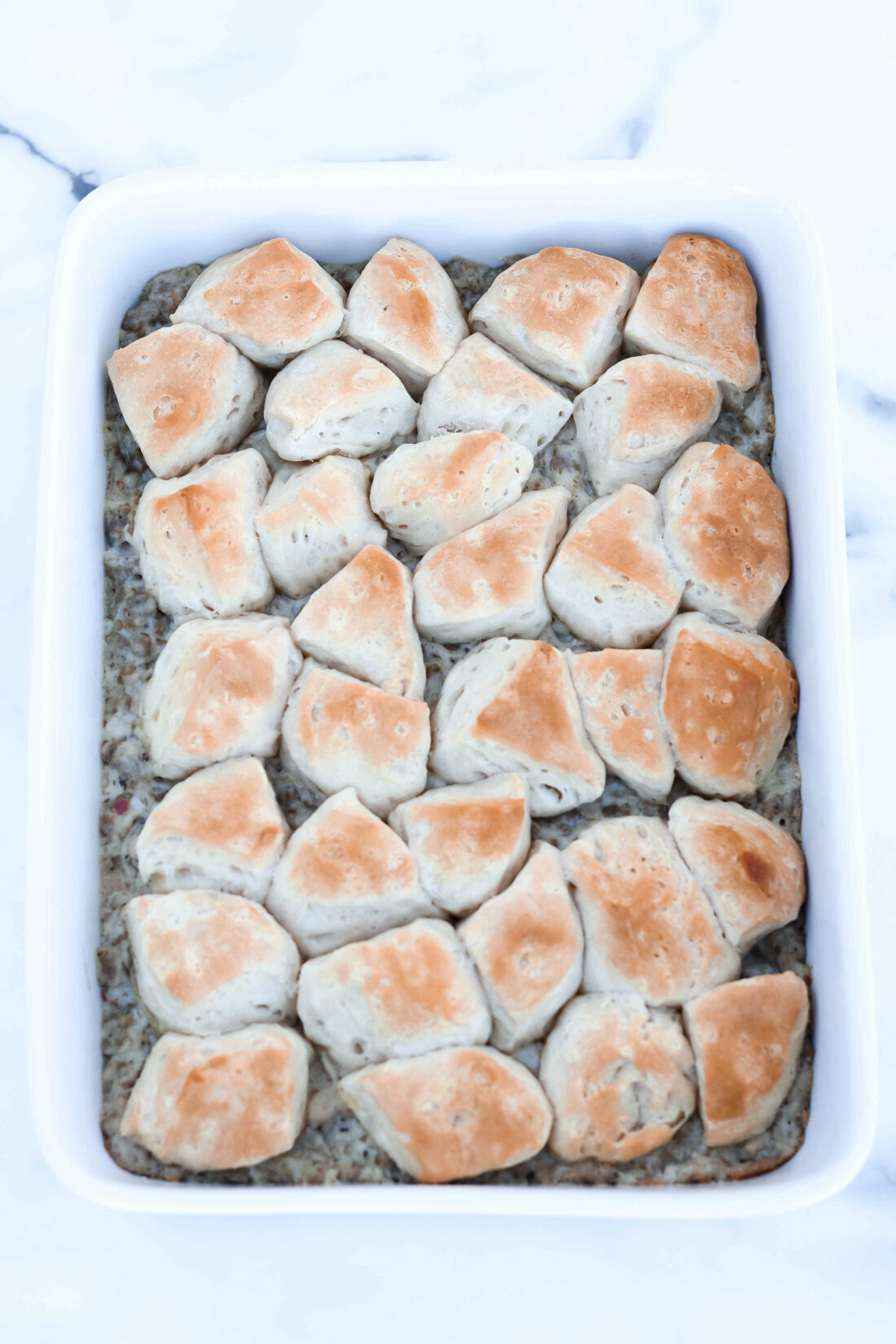 Easy biscuits and gravy casserole.
