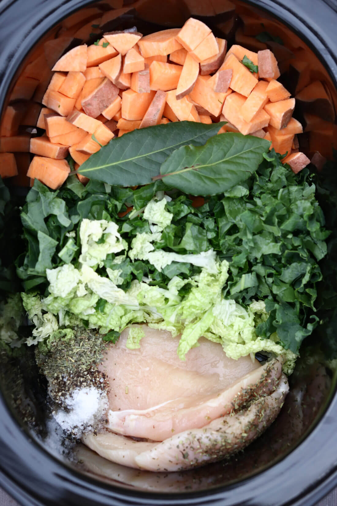 Slow Cooker Chicken Kale Cabbage Sweet Potato Soup