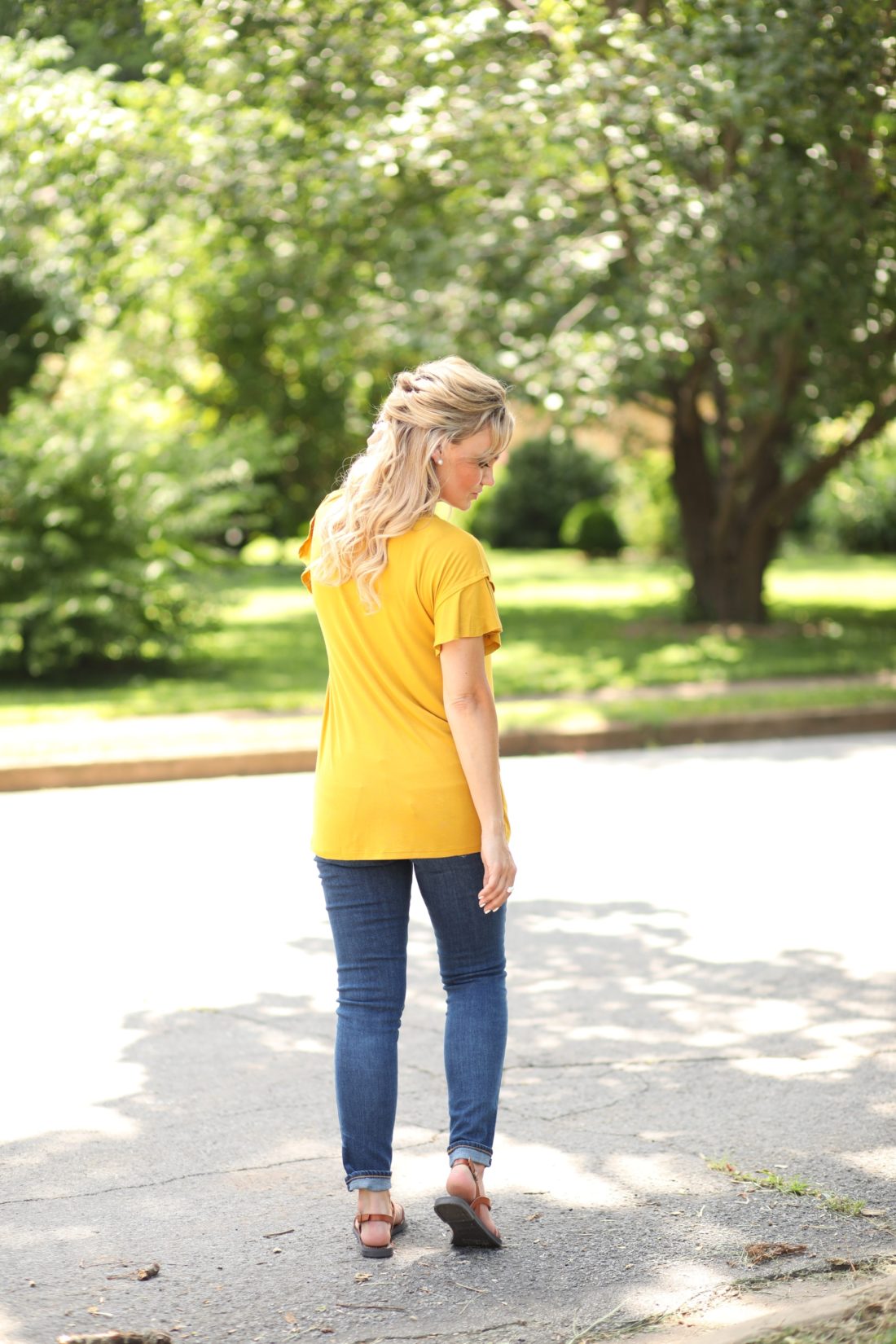 Affordable Fashion at Walmart -Mustard Front Knot T-Shirt.
