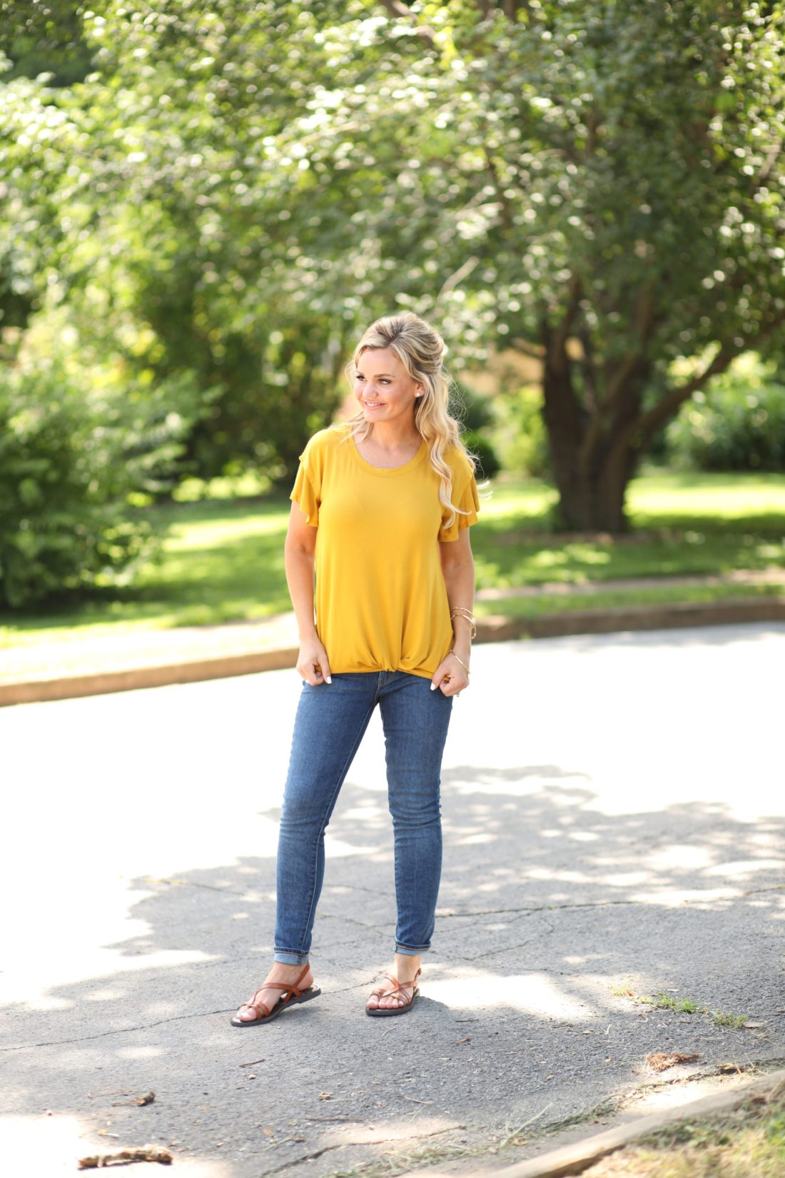 Affordable Fashion at Walmart -Mustard Front Knot T-Shirt. 