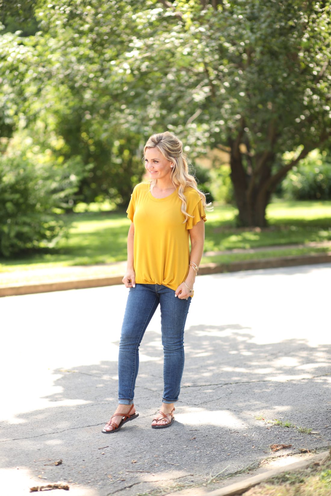 Affordable Fashion at Walmart -Mustard Front Knot T-Shirt.