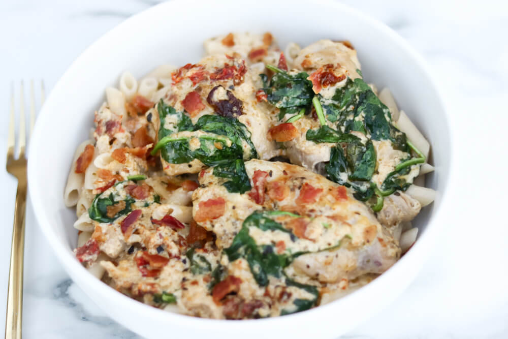 Tuscan Chicken bacon spinach pasta recipe