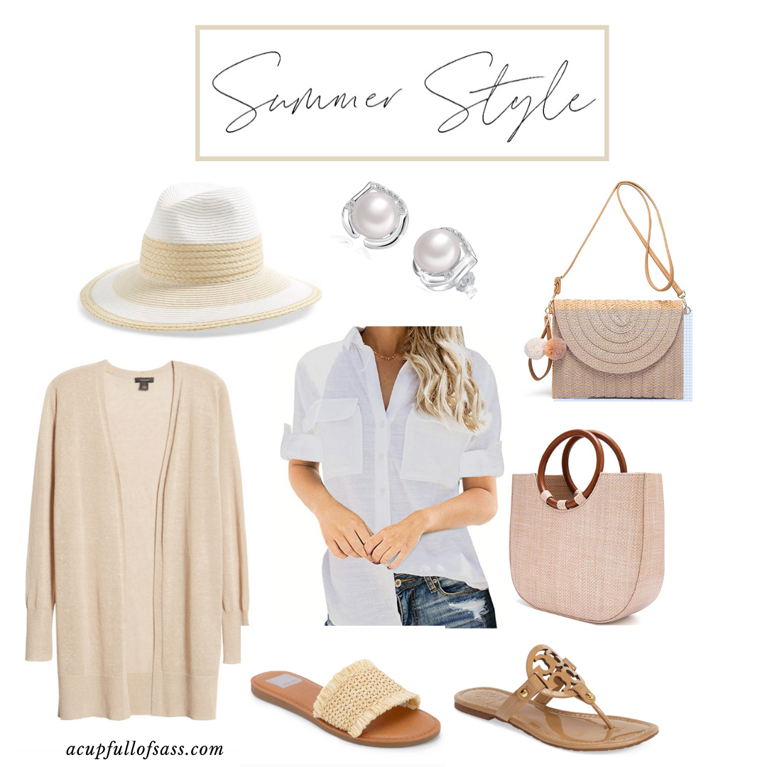 Summer Outfit ideas. White and Tan beach styled outfits.