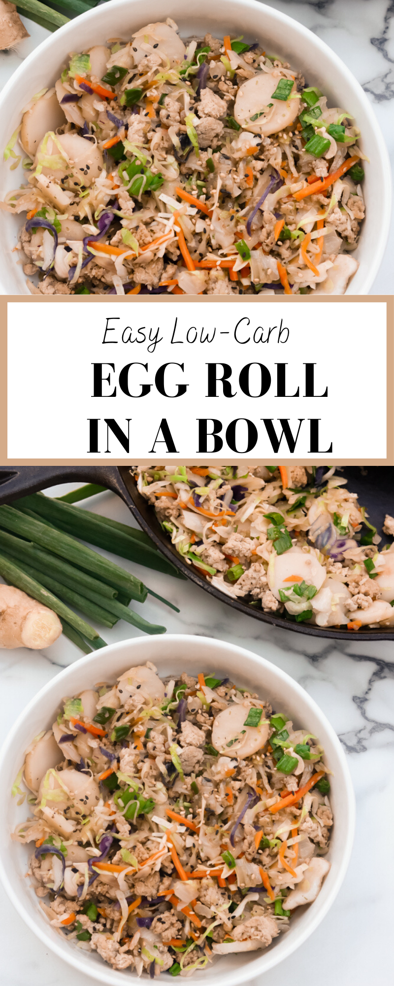 This easy one pan low-carb egg roll in a bowl recipe is a healthier alternative to your traditional egg roll. It has all the yummy flavor without the wrapper.