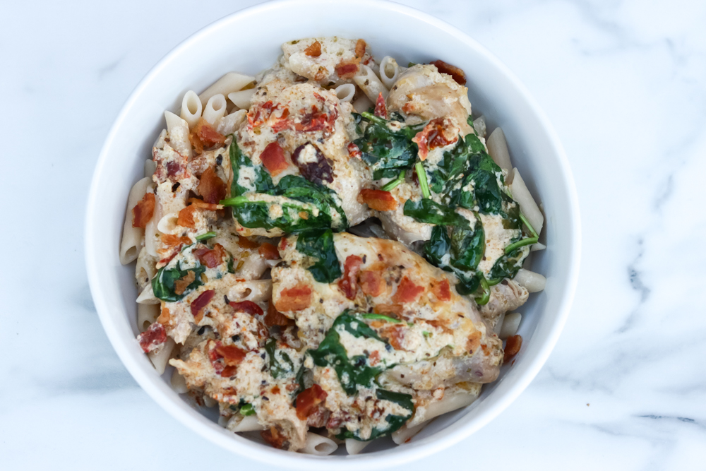 Tuscan Chicken bacon spinach pasta.