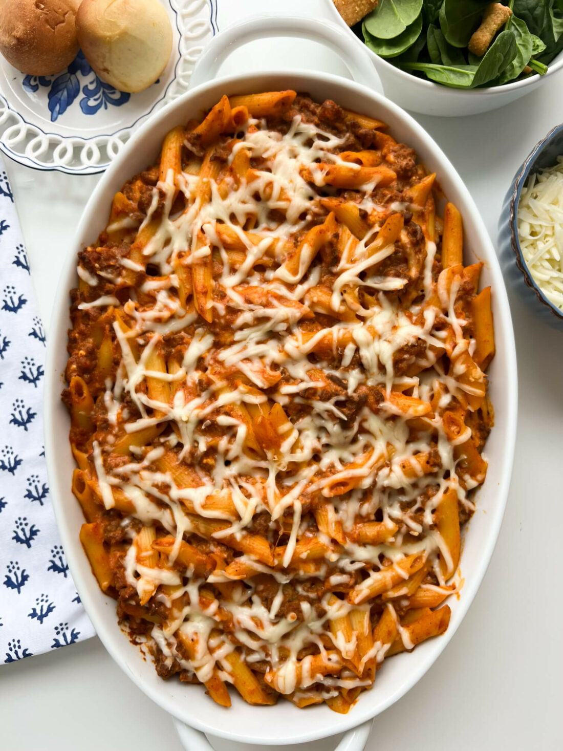 Easy pasta bake with Italian sausage and ground beef. 