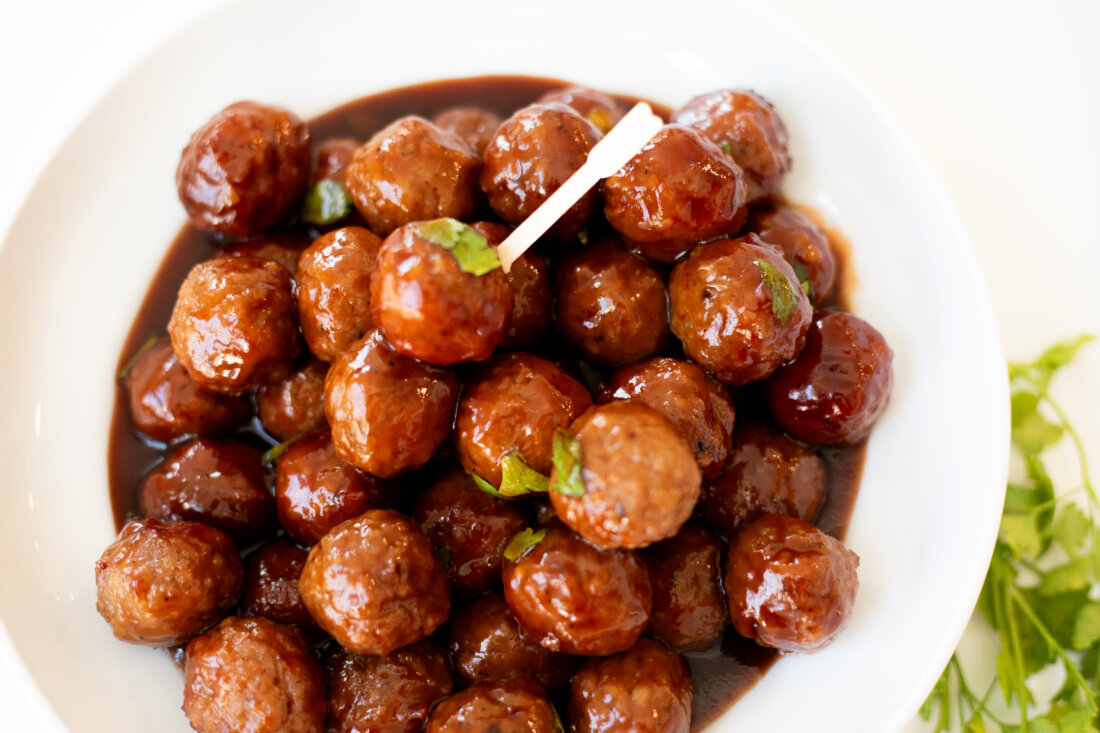 Grape Jelly Meatballs in the slow cooker.